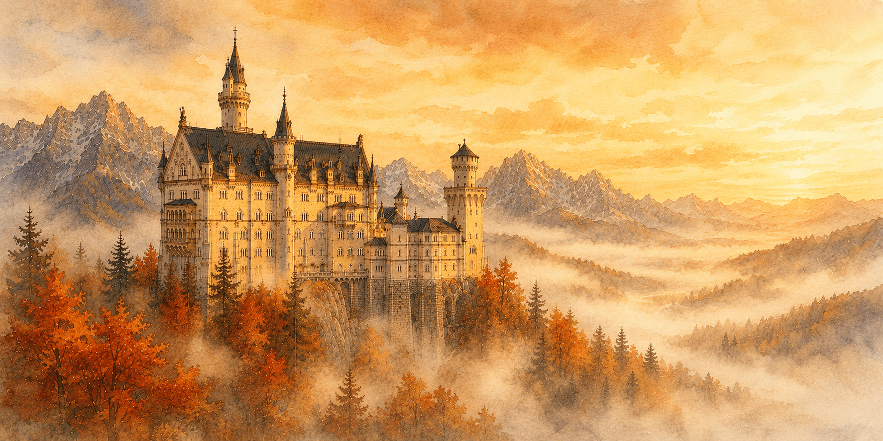 Neuschwanstein Castle · autumn dawn