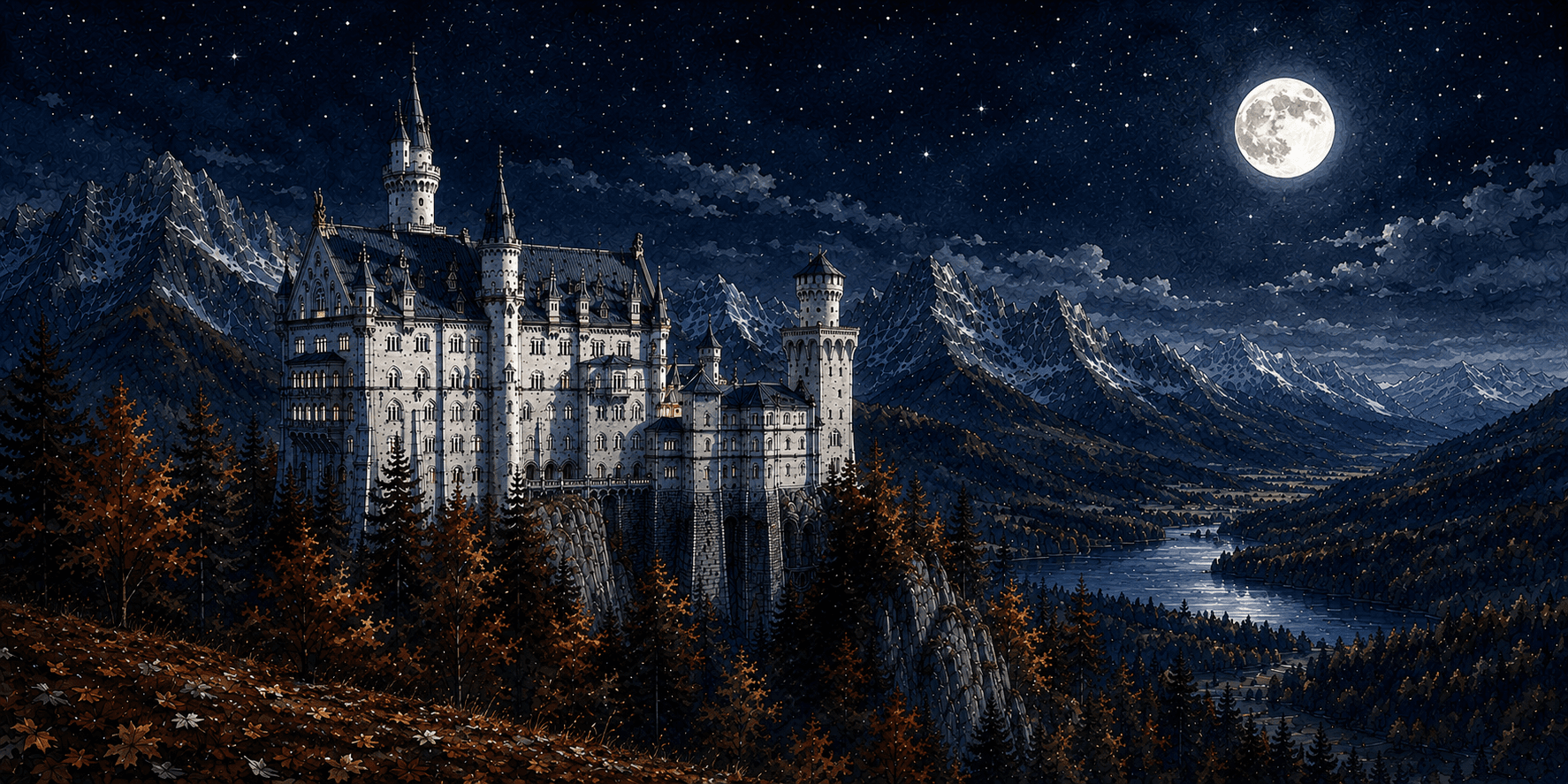 Neuschwanstein Castle · autumn night