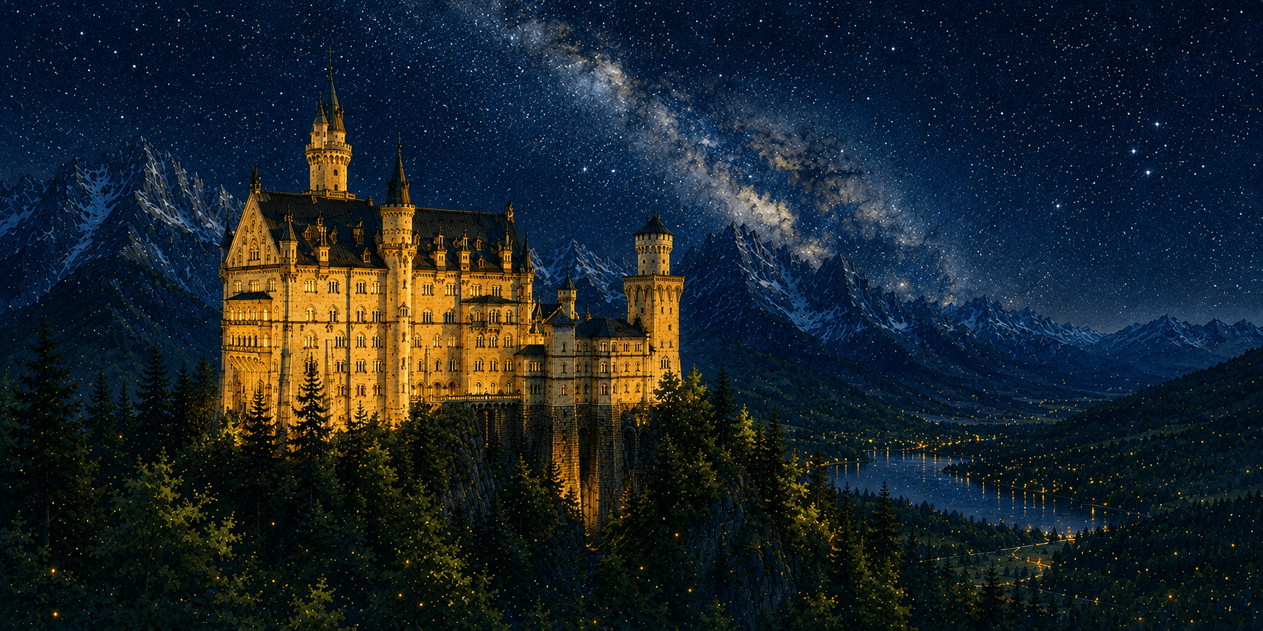 Neuschwanstein Castle · summer night